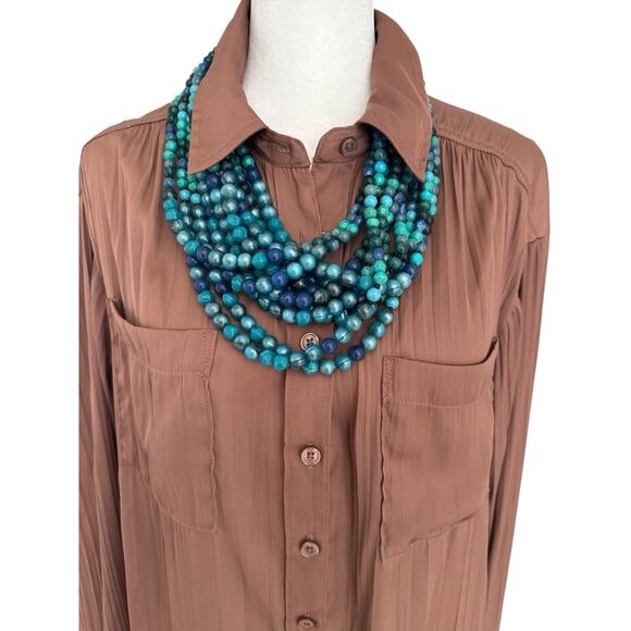 Chico's Beaded Necklace Turquoise Color Silvertone Multi Strand 18" Western - Picture 2 of 7